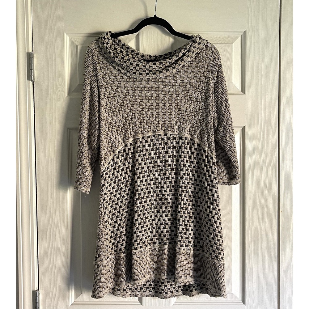 C.M.C Color Me Cotton Large Cowl Neck Luxe Jersey Tunic Dress Tan Black Short